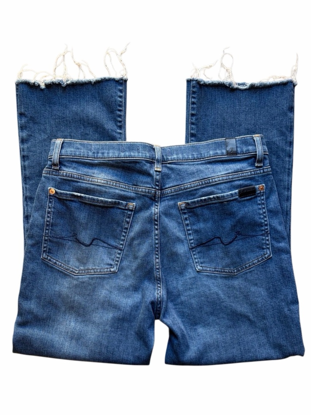 7 For All Mankind Distressed Hem Straight Leg Jeans - Blue Size 31